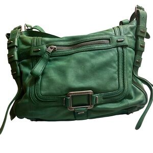 Tulah Ray X-Large Green Leather Shoulder Bag - Distressed Boho Chic!